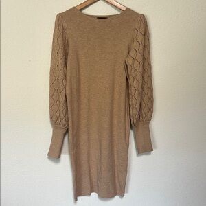 Express Tan Ribbed Bishop Sleeve Sweater Dress